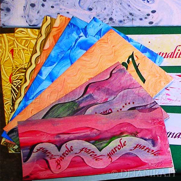 Deianira-Cartoncini augurali realizzati a mano con carte decorate con la tecnica della carta-colla